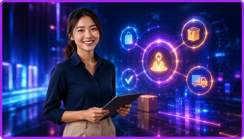 Minh họa nguồn gốc dân gian của bầu cua: bàn tròn phát sáng với ba khối xúc xắc và sáu linh vật vàng xung quanh