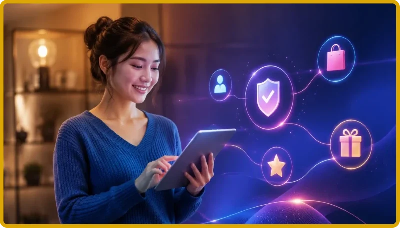 Minh họa tổng quan khuyến mãi đăng ký với biểu tượng quà tặng, thẻ ưu đãi và các lợi ích thành viên mới